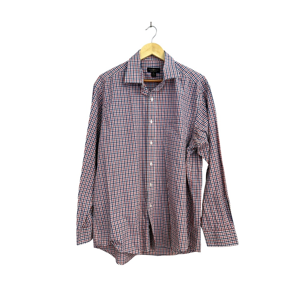 Club Room Mens Regular Fit Gingham Button Down Shirt Red White Blue